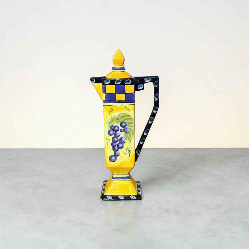 Carrie Olsen Garrard Bacchus Feastware Cruet Grapes Checkerboard Oil Vinegar
